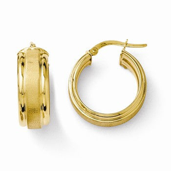 14k Yellow Gold Polished & Brushed Hoop Earrings