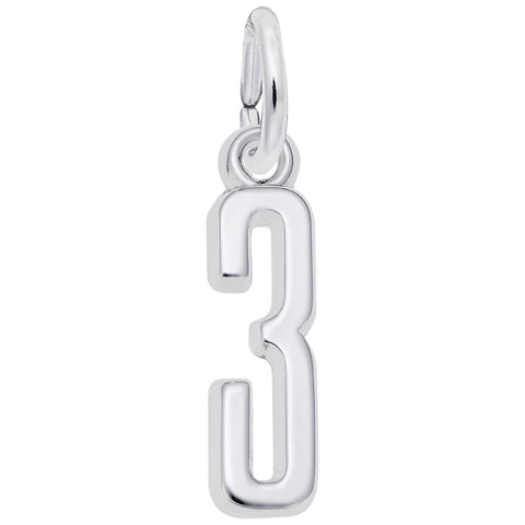 Number 3 Charm In Sterling Silver