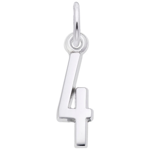 Number 4 Charm In 14K White Gold