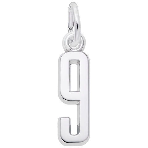 Number 9 Charm In 14K White Gold