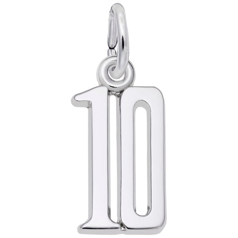 Number 10 Charm In 14K White Gold