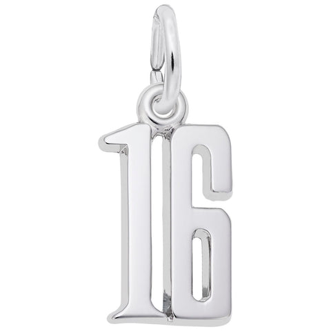 Number 16 Charm In 14K White Gold