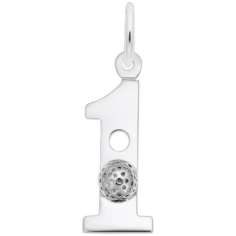 Hole In 1 Golf Charm In 14K White Gold