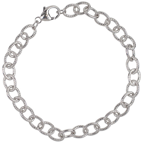 Lined Cable Link Classic Charm Bracelet in Sterling Silver