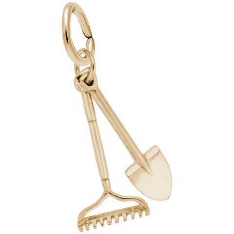 Rake And Shovel Charm in Yellow Gold Plated