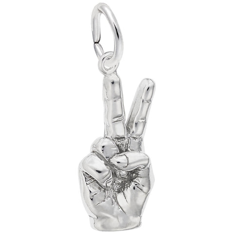 Peace Hand Charm In 14K White Gold
