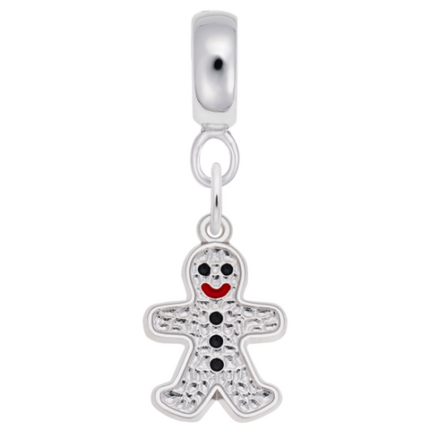 Gingerbread Man Charm Dangle Bead In Sterling Silver