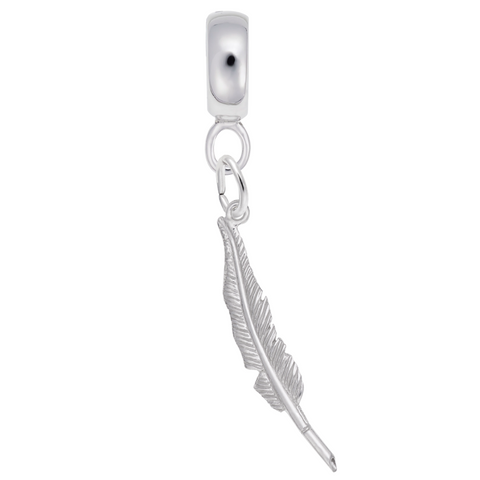 Feather Pen Charm Dangle Bead In Sterling Silver