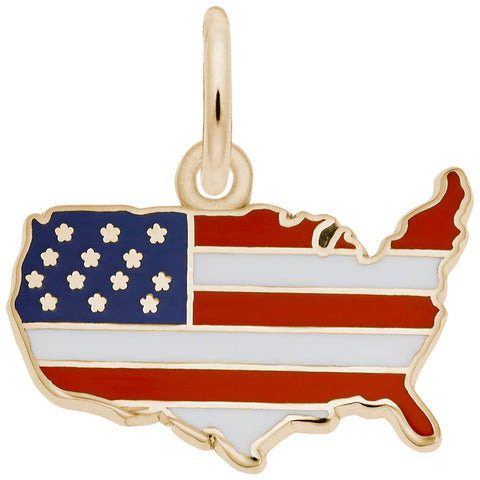 Usa Map Colored Charm In Yellow Gold