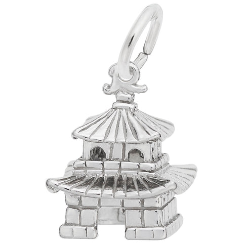 Oriental Temple Charm In 14K White Gold