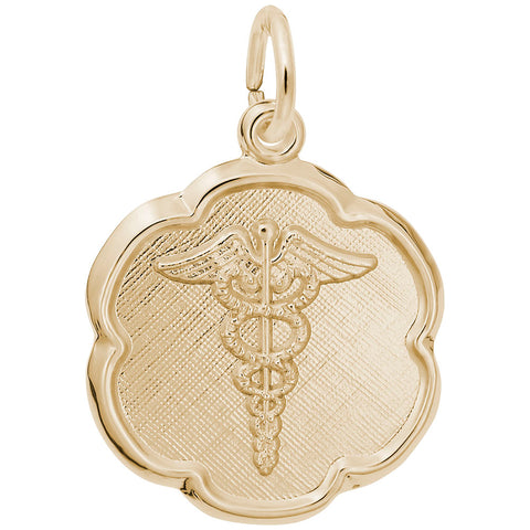 Caduceus Disc Charm In Yellow Gold