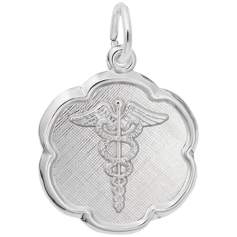Caduceus Disc Charm In Sterling Silver