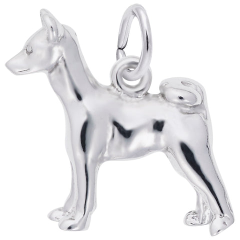 Basenji Dog Charm In 14K White Gold