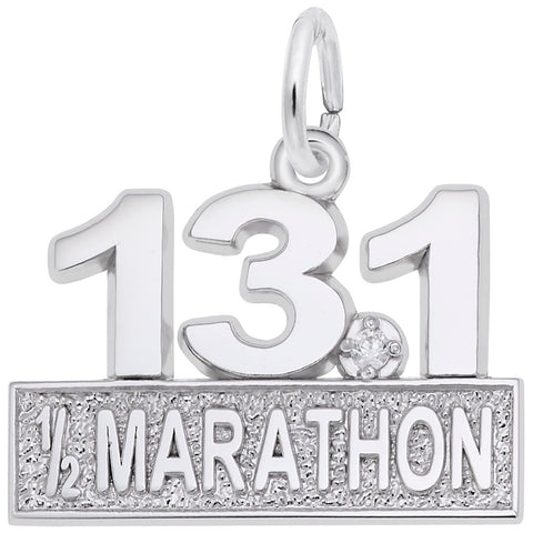 Marathon 13.1 With White Spinel Charm In 14K White Gold