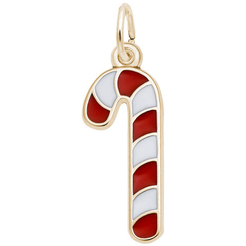 Candy Cane W/Color Charm in Yellow Gold Plated