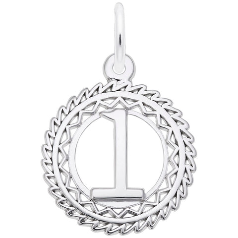 Number 1 Charm In 14K White Gold