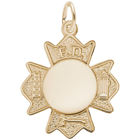 Fire Dept. Badge Charm in Yellow Gold Plated