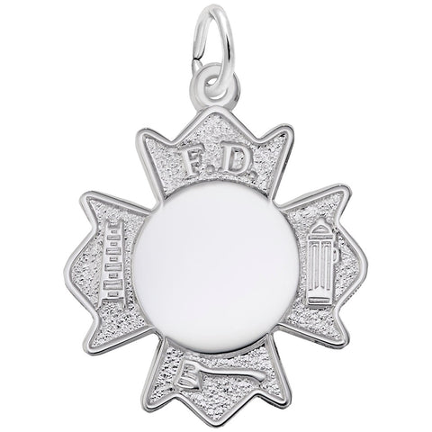 Fire Dept. Badge Charm In Sterling Silver