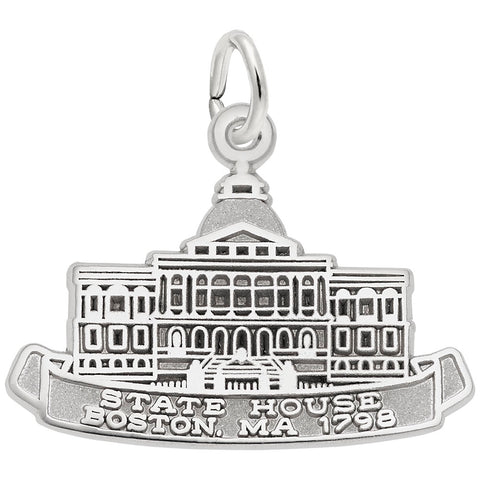 State House Boston Charm In 14K White Gold