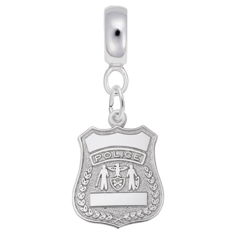 Police Badge Charm Dangle Bead In Sterling Silver