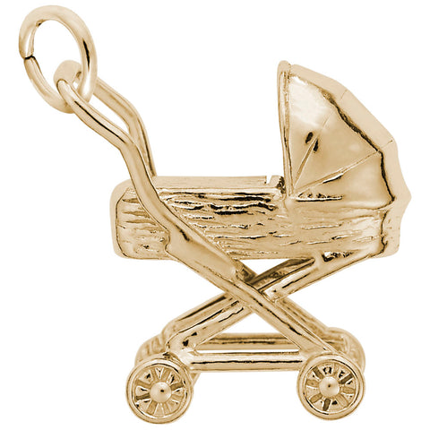Baby Carriage Charm in Yellow Gold Plated