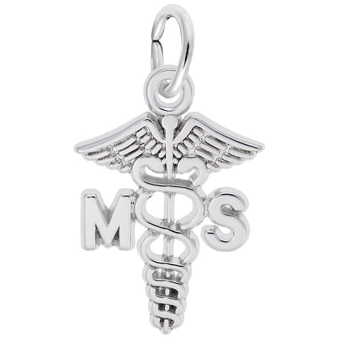 Ms Caduceus Charm In 14K White Gold