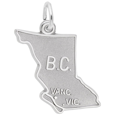 British Columbia Map Charm In Sterling Silver