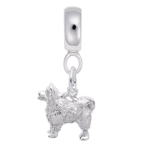 Samoyed Dog Charm Dangle Bead In Sterling Silver