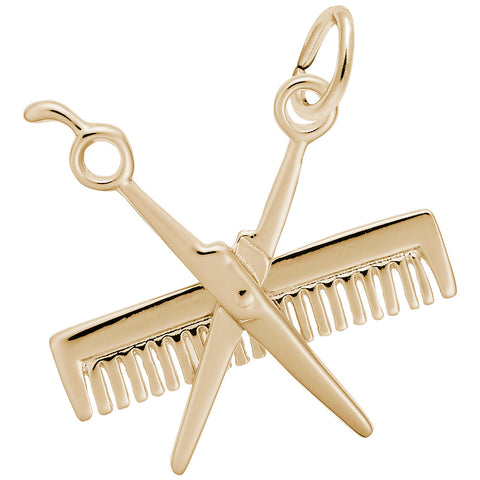 Comb And Scissors Charm in Yellow Gold Plated