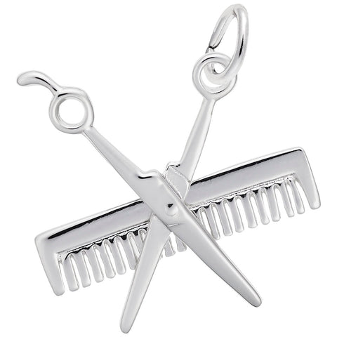 Comb And Scissors Charm In Sterling Silver