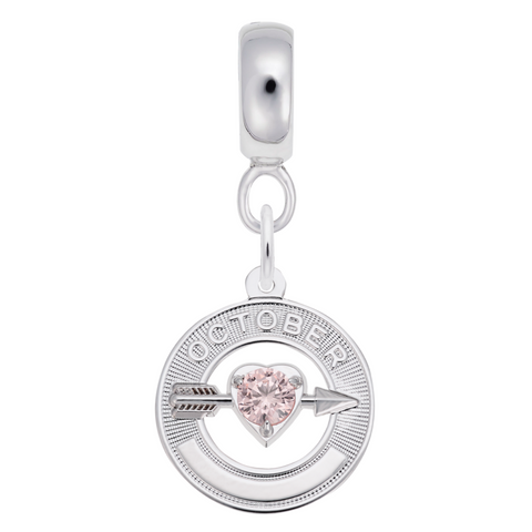 October Birthstone Charm Dangle Bead In Sterling Silver