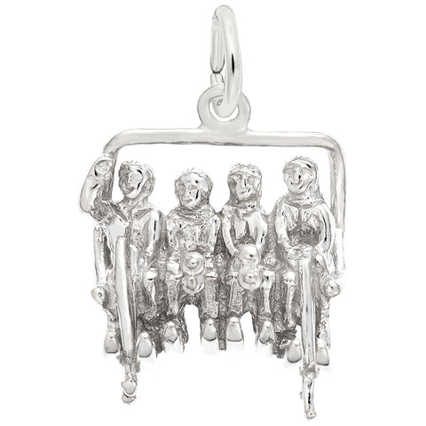 Quadchair,Skiing Charm In 14K White Gold