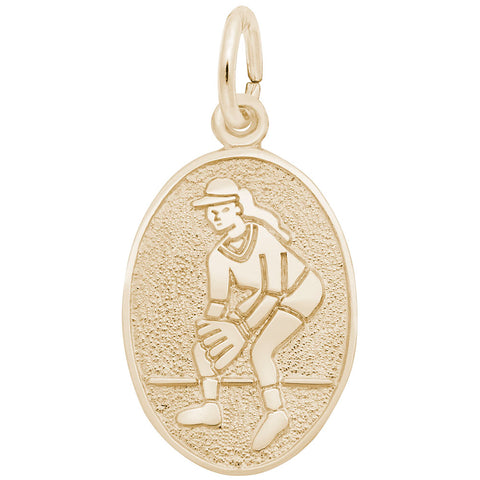 Female Softball Charm in Yellow Gold Plated