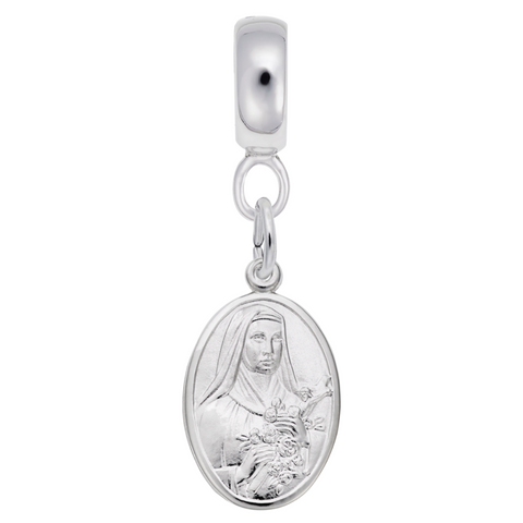 St Theresa Charm Dangle Bead In Sterling Silver