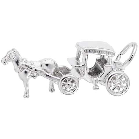 Horse And Carriage Charm In 14K White Gold