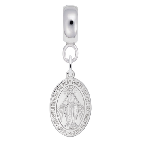 Miraculous Medal Charm Dangle Bead In Sterling Silver
