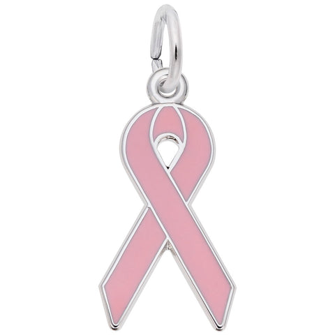 Breast Cancer Ribbon Charm In 14K White Gold