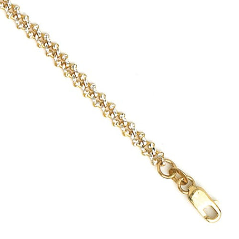 14K White and Yellow Gold Diamond-Cut Bead Link Bracelet