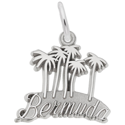 Bermuda Map W/Palms Charm In 14K White Gold