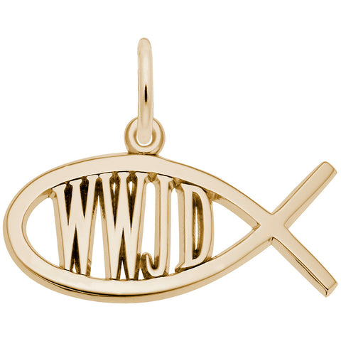 Wwjd Fish Charm in Yellow Gold Plated