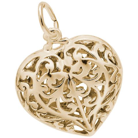 Filigree Heart Charm in Yellow Gold Plated