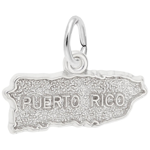 Puerto Rico Map Charm In 14K White Gold