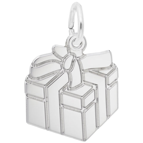 Gift Box Charm In 14K White Gold