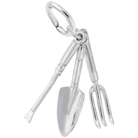 Gardening Tools Charm In 14K White Gold