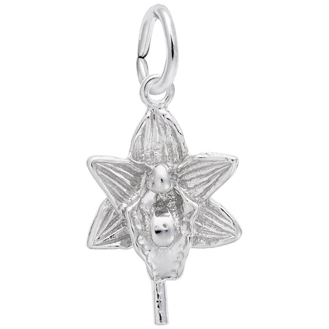 Orchid Charm In 14K White Gold