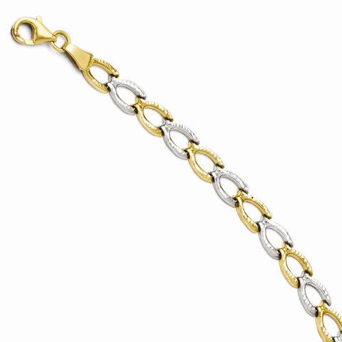 14K Yellow Gold with Rhodium Diamond-Cut Bracelet