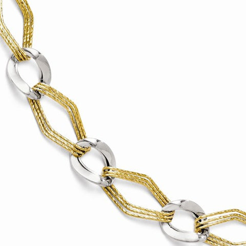 14K Two-Tone Polished Ihsed and Textured Fancy Link Bracelet