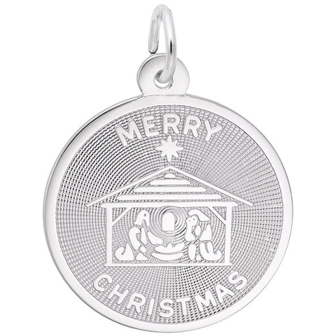 Merry Christmas Charm In 14K White Gold