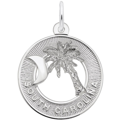 Palmetto Crescent Moon Charm In Sterling Silver