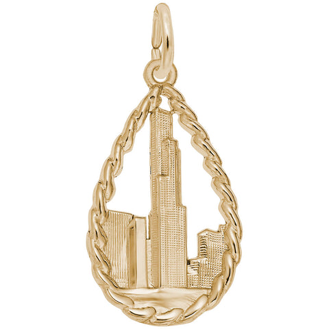 Chicago Sears Tower Charm in Yellow Gold Plated